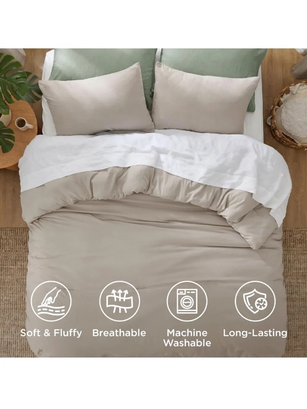 Bedsure Gentlesoft QUEEN SIZE Comforter Bedding Set 100% Microfiber- MUTED LINEN